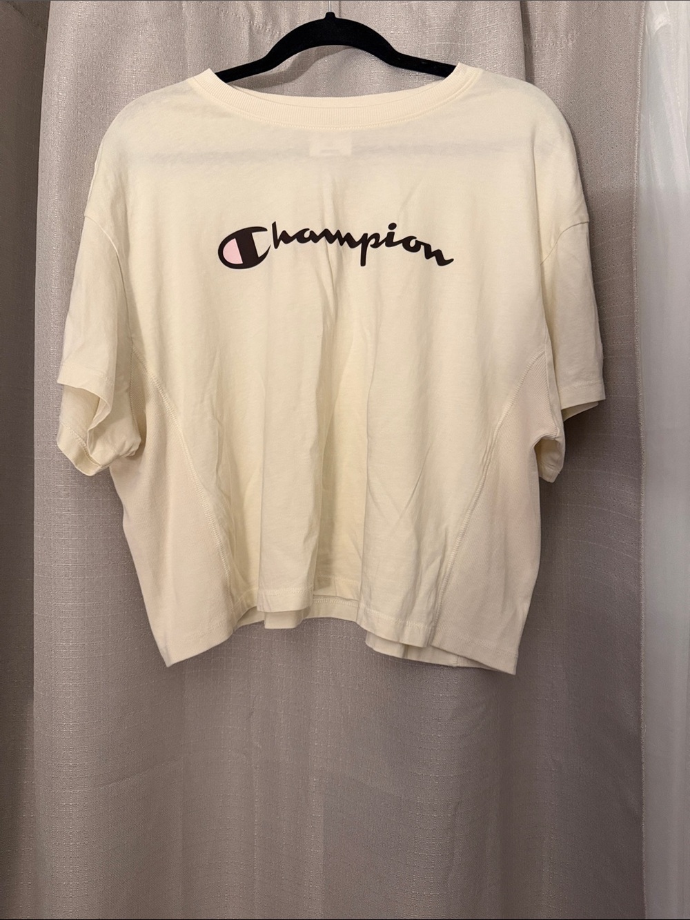 Champion Cream Short Sleeve Cropped Logo Tee